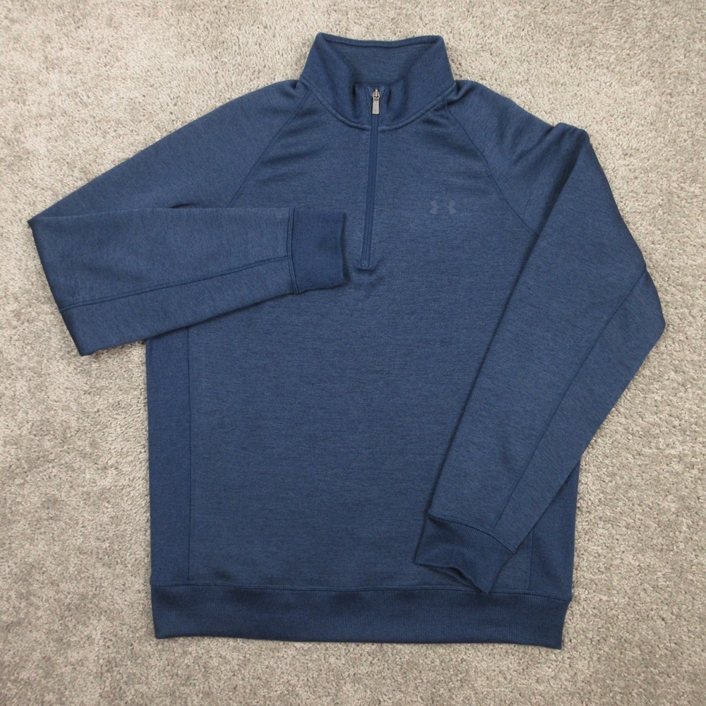 Under Armour Sweater Mens Large Blue ColdGear Storm Fleece Quarter Zip Pullover
